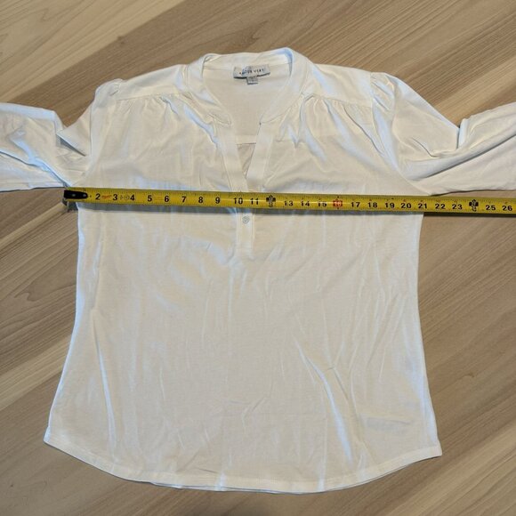 Amour Vert White Partial Button Organic Cotton Blouse Top Women's Large L - Picture 4 of 5